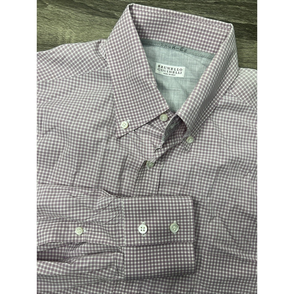 Brunello Cucinelli Plaid Button Down Shirt Mens Medium Lavender Pink Basic Fit